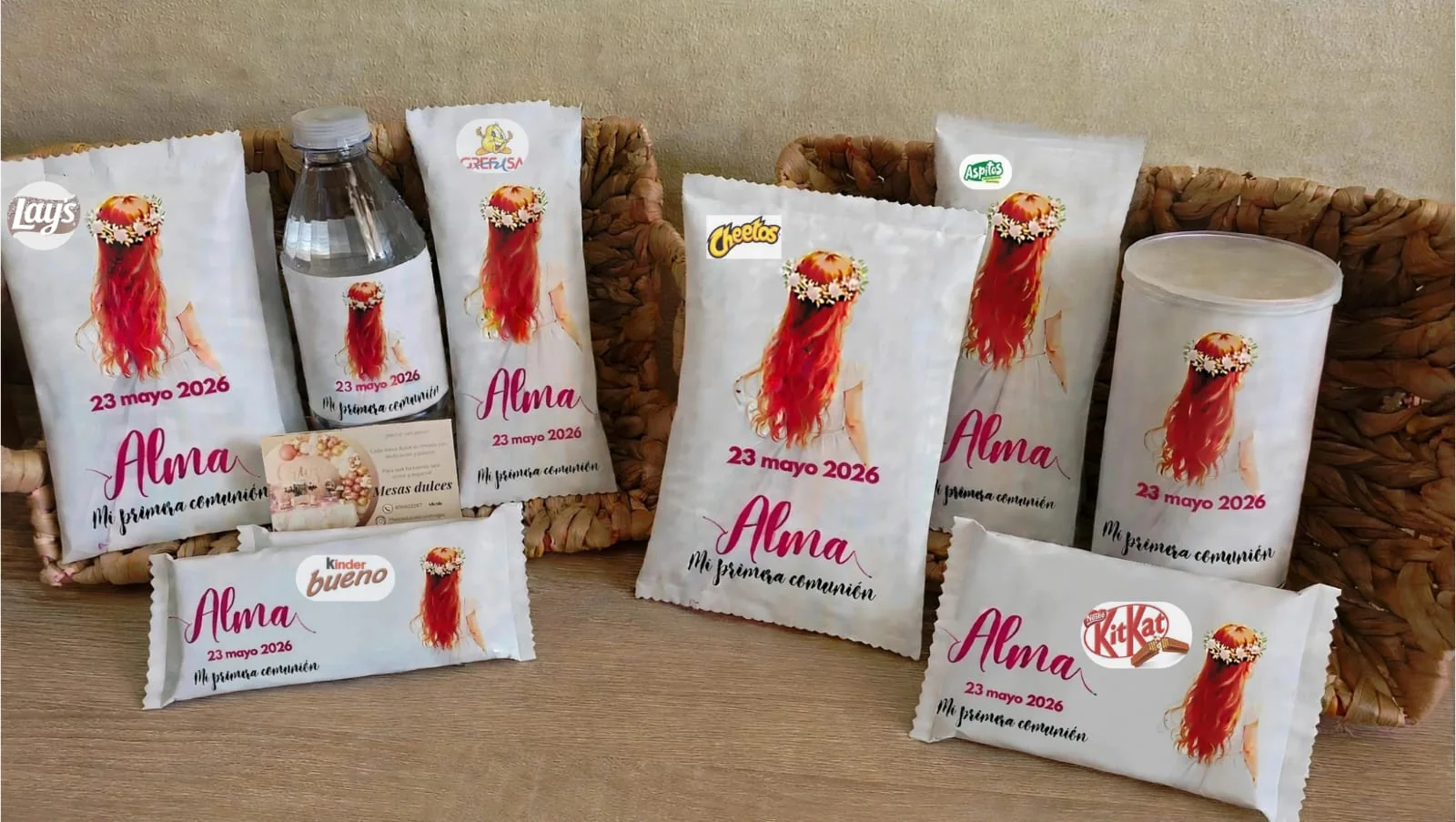 Chuches personalizadas con nombre y fecha para primera comunión