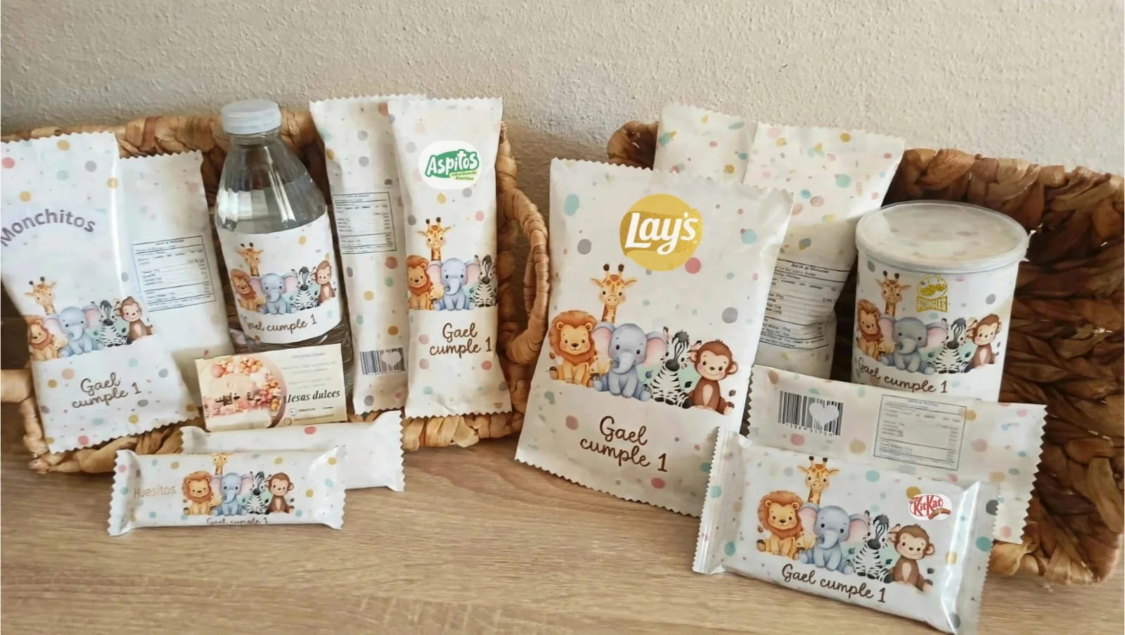 Pack de chuches personalizadas para cumpleaños con temática de animales